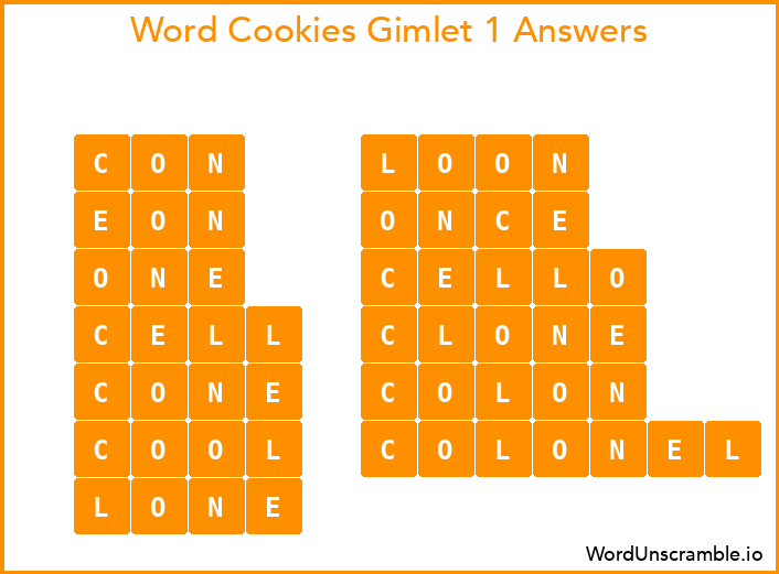 Word Cookies Gimlet 1 Answers