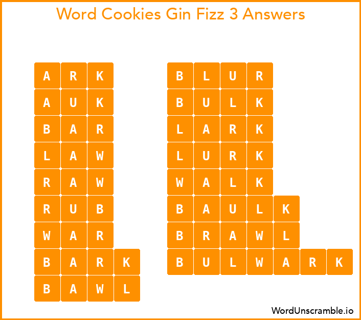 Word Cookies Gin Fizz 3 Answers