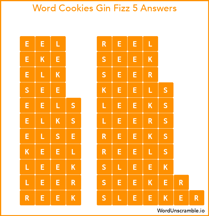 Word Cookies Gin Fizz 5 Answers