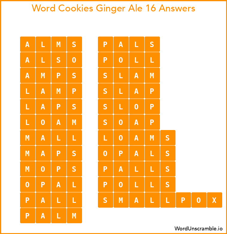 Word Cookies Ginger Ale 16 Answers