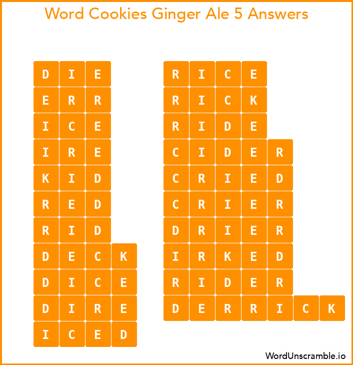 Word Cookies Ginger Ale 5 Answers