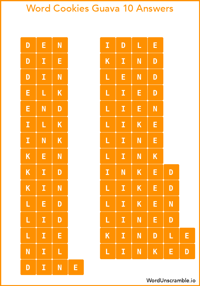 Word Cookies Guava 10 Answers