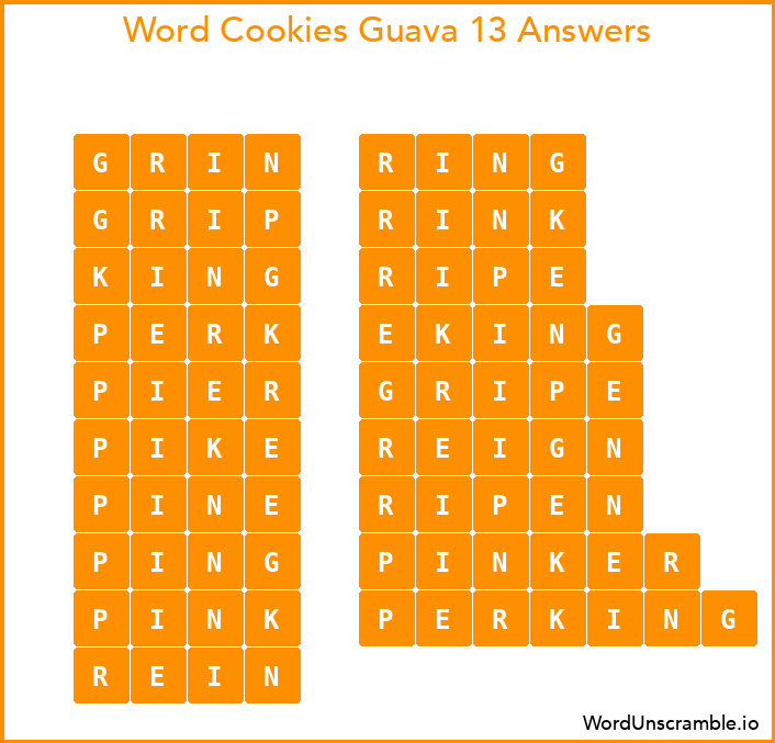 Word Cookies Guava 13 Answers