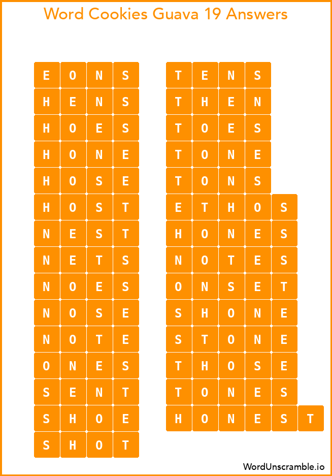 Word Cookies Guava 19 Answers