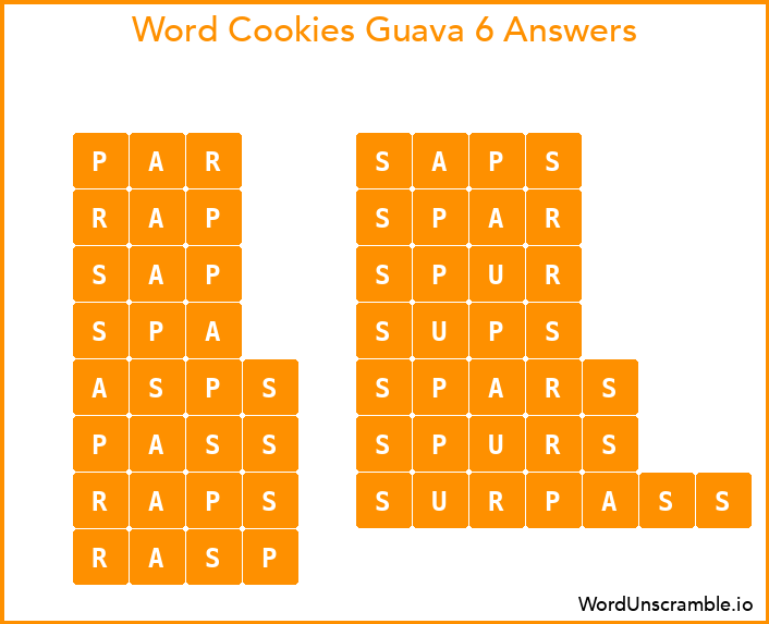 Word Cookies Guava 6 Answers
