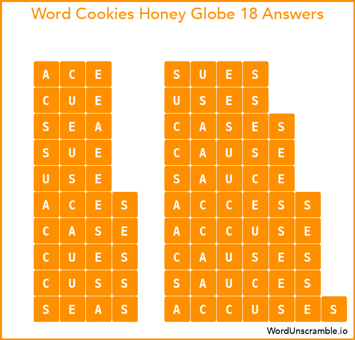 Word Cookies Honey Globe 18 Answers