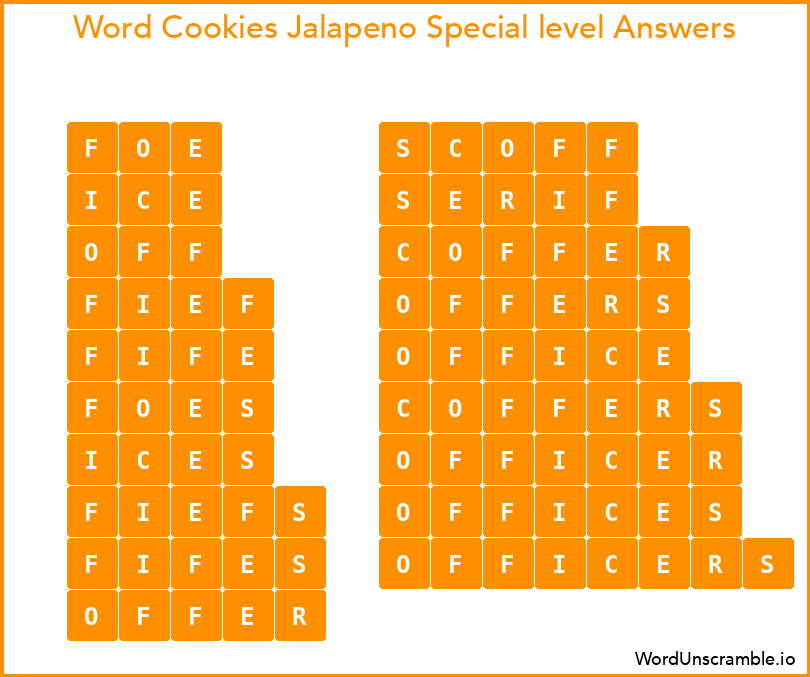 Word Cookies Jalapeno Special level Answers