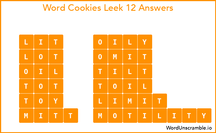 Word Cookies Leek 12 Answers