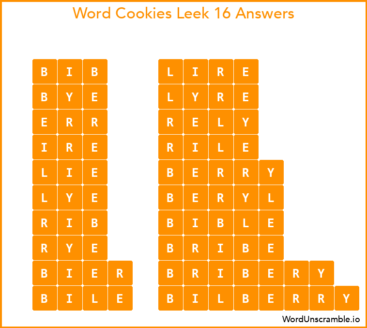 Word Cookies Leek 16 Answers