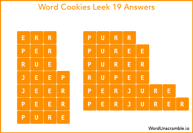 Word Cookies Leek 19 Answers