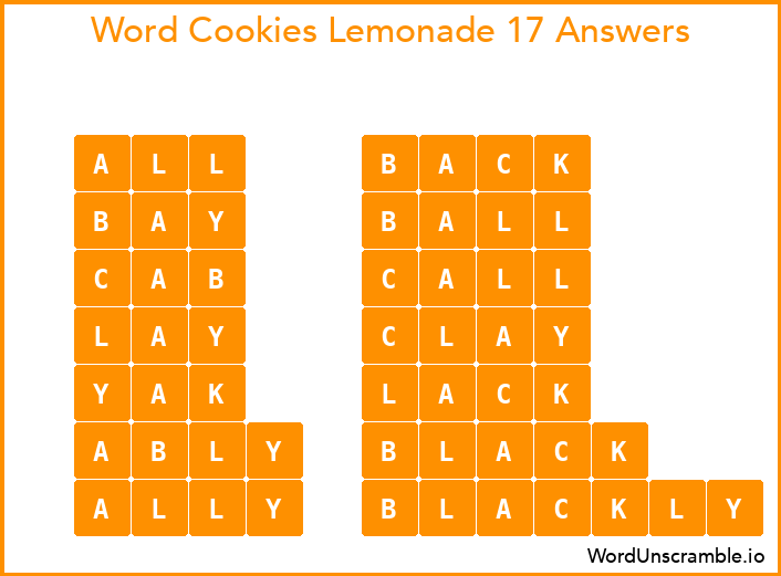 Word Cookies Lemonade 17 Answers