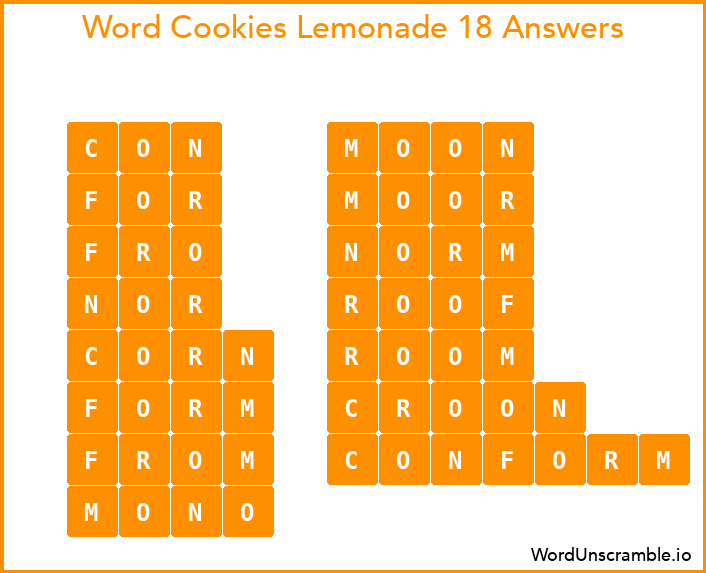 Word Cookies Lemonade 18 Answers