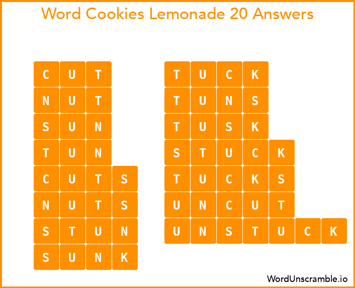 Word Cookies Lemonade 20 Answers