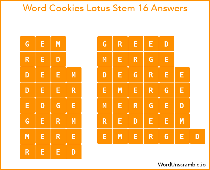 Word Cookies Lotus Stem 16 Answers