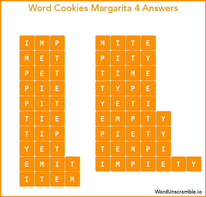 Word Cookies Margarita 4 Answers