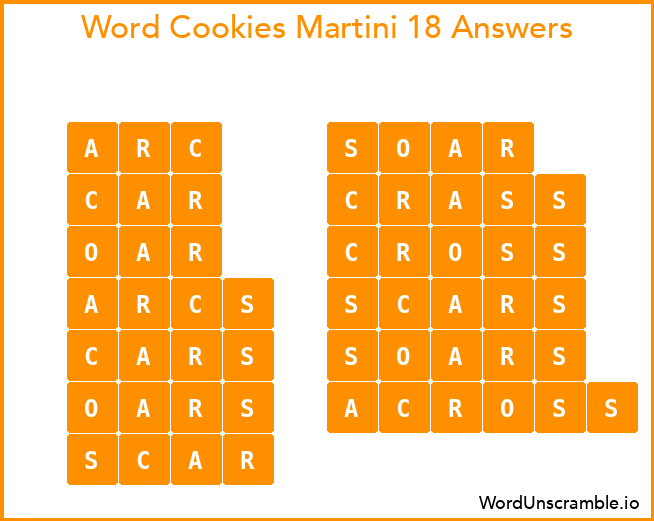 Word Cookies Martini 18 Answers