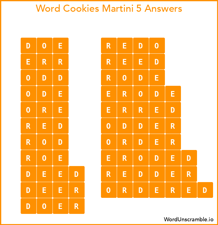 Word Cookies Martini 5 Answers