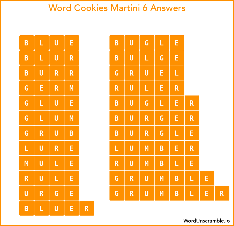 Word Cookies Martini 6 Answers