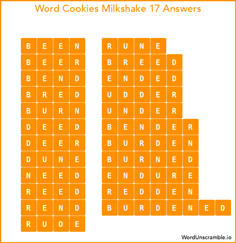 Word Cookies Milkshake 17 Answers