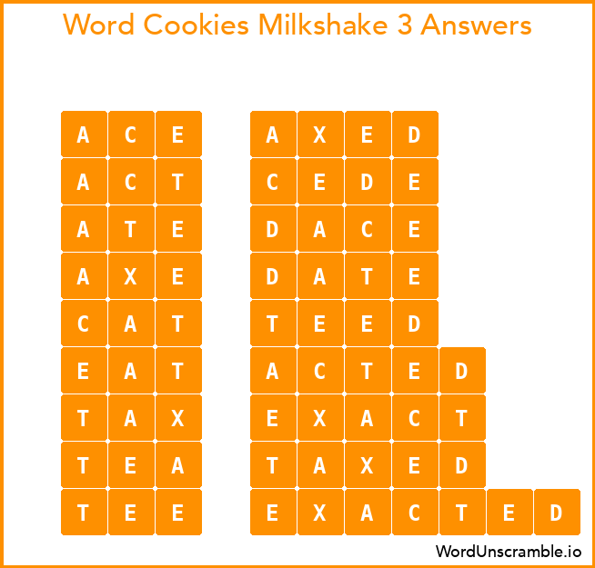 Word Cookies Milkshake 3 Answers