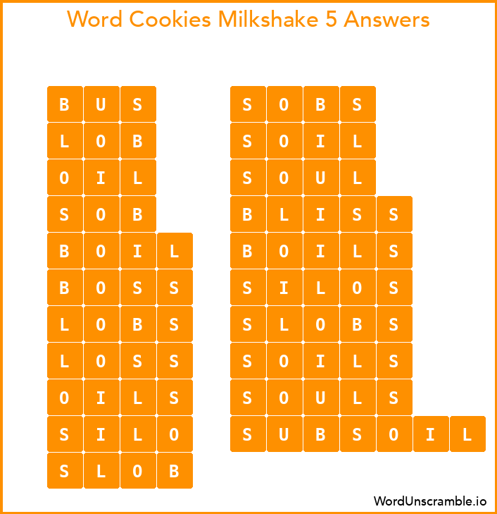 Word Cookies Milkshake 5 Answers