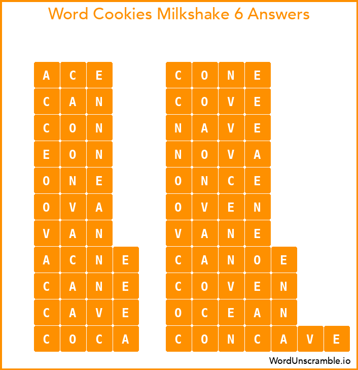Word Cookies Milkshake 6 Answers