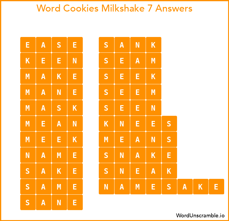 Word Cookies Milkshake 7 Answers