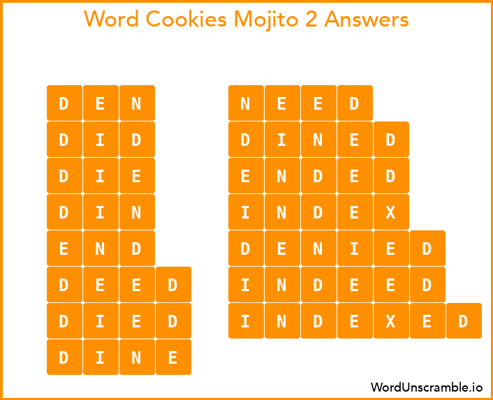 Word Cookies Mojito 2 Answers