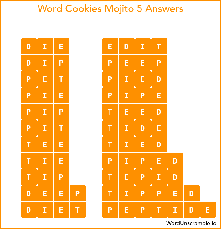 Word Cookies Mojito 5 Answers