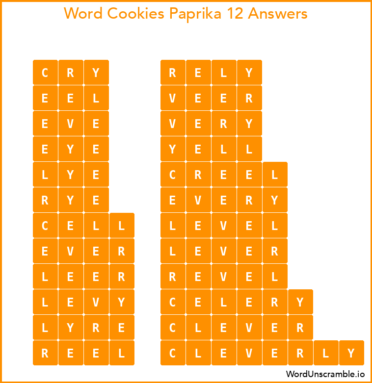 Word Cookies Paprika 12 Answers