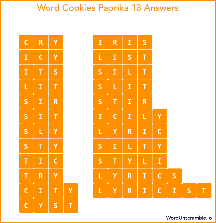 Word Cookies Paprika 13 Answers