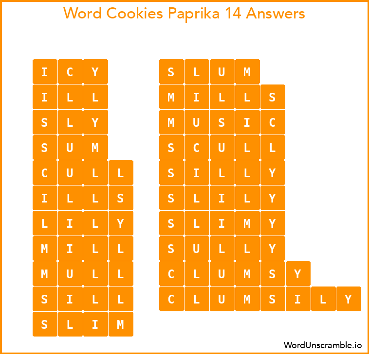 Word Cookies Paprika 14 Answers