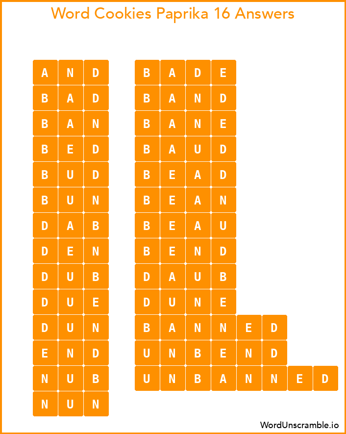 Word Cookies Paprika 16 Answers
