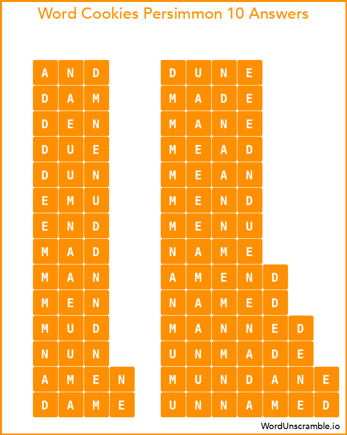 Word Cookies Persimmon 10 Answers