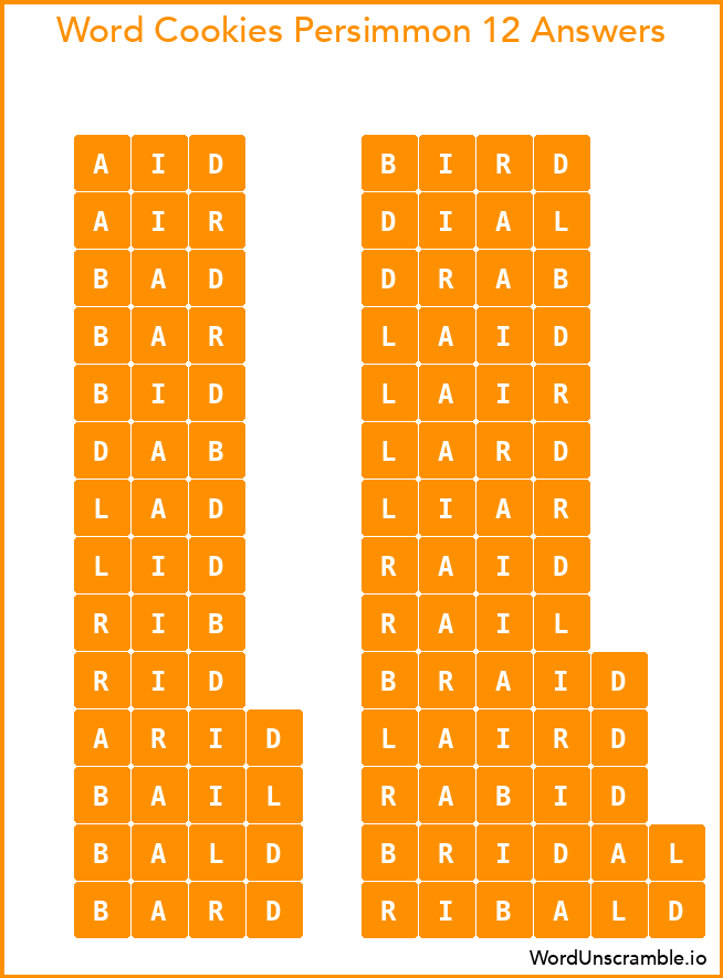 Word Cookies Persimmon 12 Answers