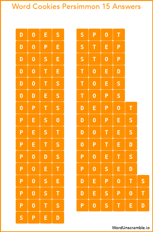 Word Cookies Persimmon 15 Answers