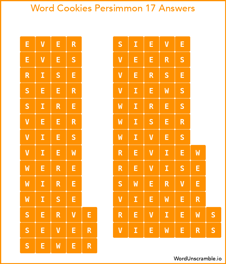 Word Cookies Persimmon 17 Answers