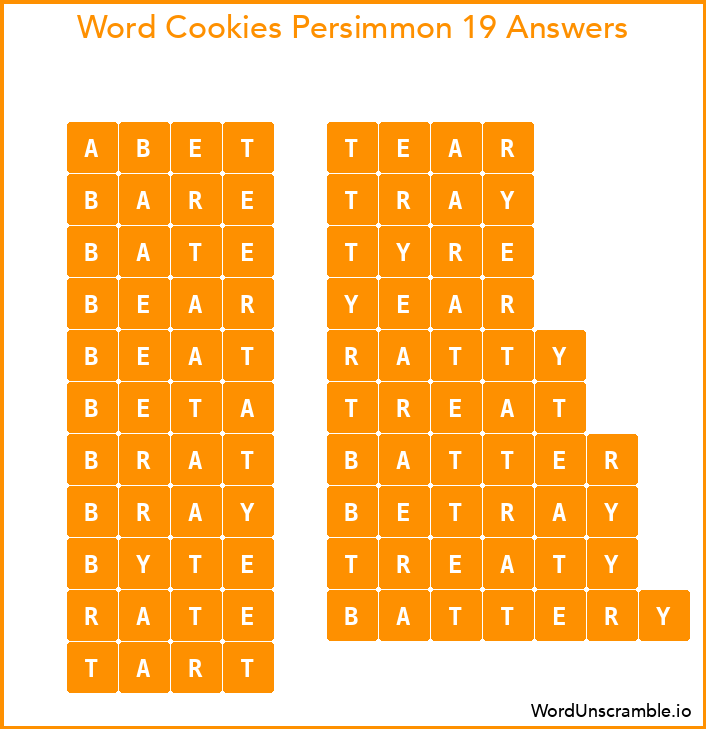 Word Cookies Persimmon 19 Answers