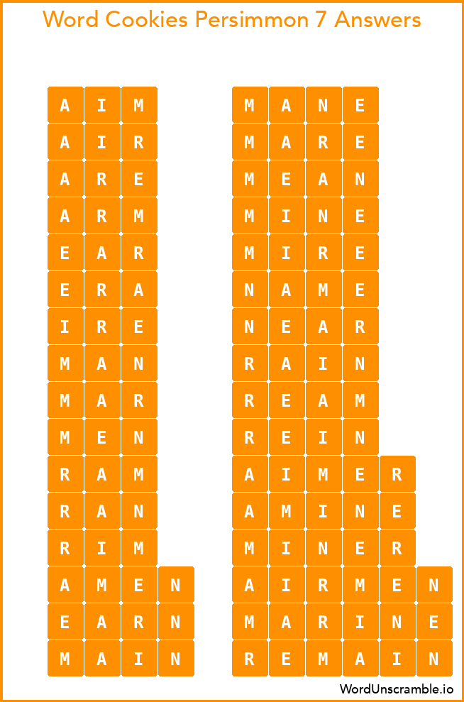 Word Cookies Persimmon 7 Answers