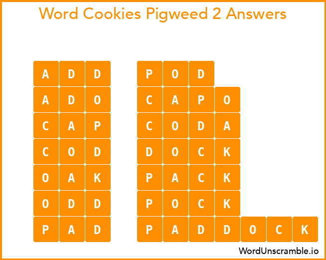 Word Cookies Pigweed 2 Answers