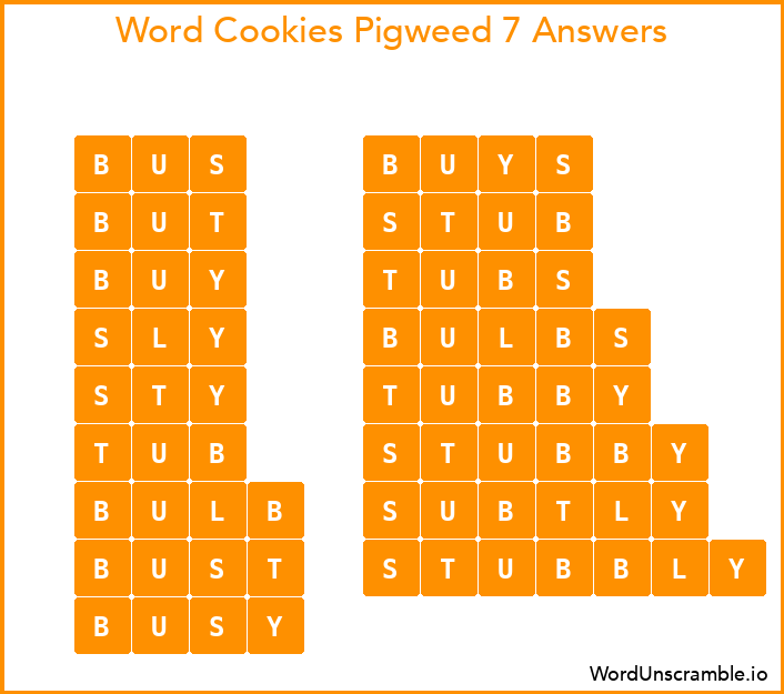 Word Cookies Pigweed 7 Answers