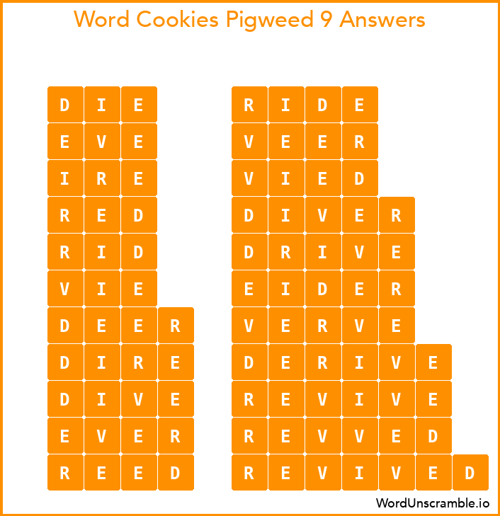 Word Cookies Pigweed 9 Answers