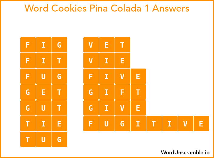 Word Cookies Pina Colada 1 Answers