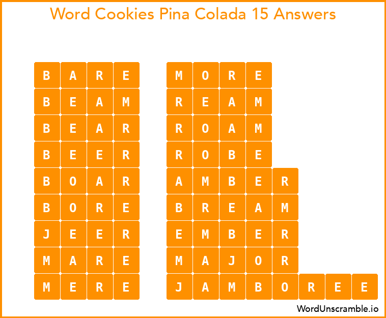 Word Cookies Pina Colada 15 Answers