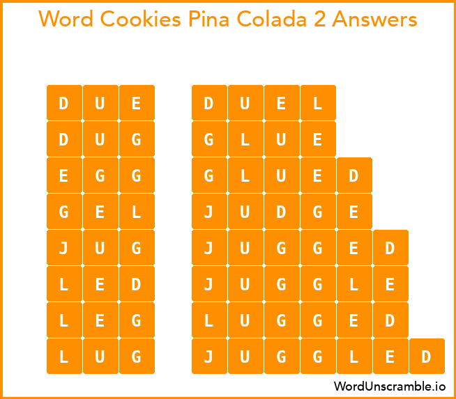 Word Cookies Pina Colada 2 Answers