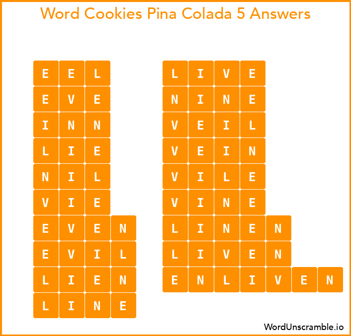 Word Cookies Pina Colada 5 Answers