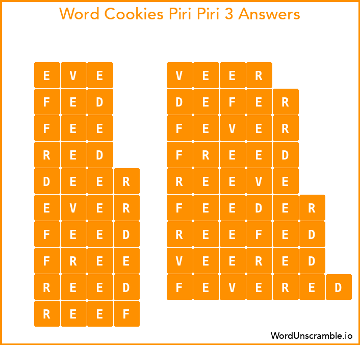 Word Cookies Piri Piri 3 Answers