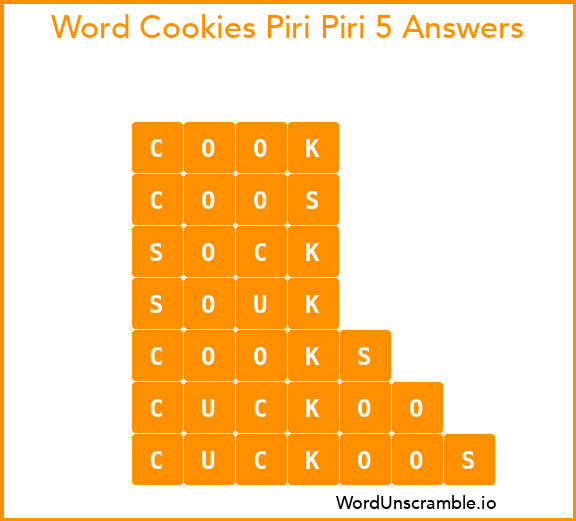 Word Cookies Piri Piri 5 Answers