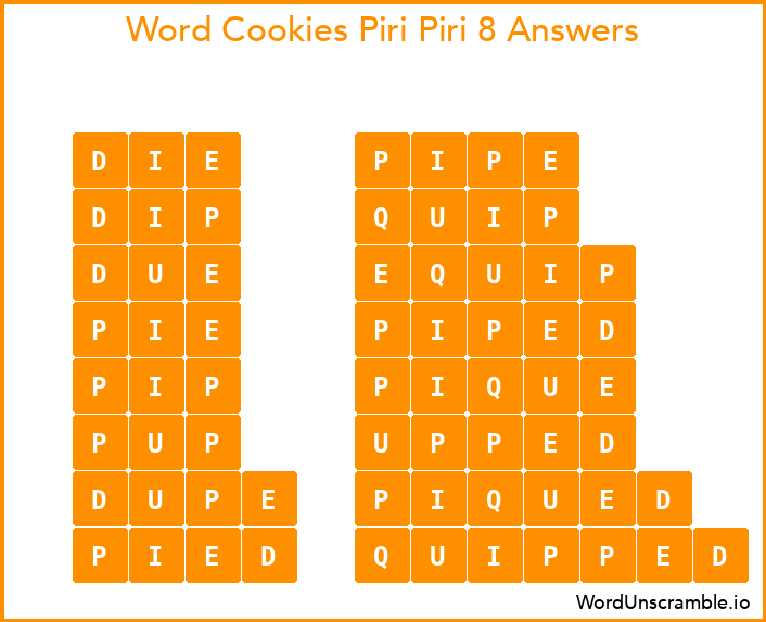Word Cookies Piri Piri 8 Answers
