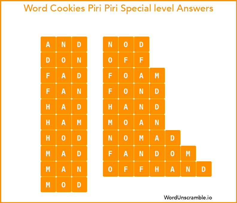 Word Cookies Piri Piri Special level Answers